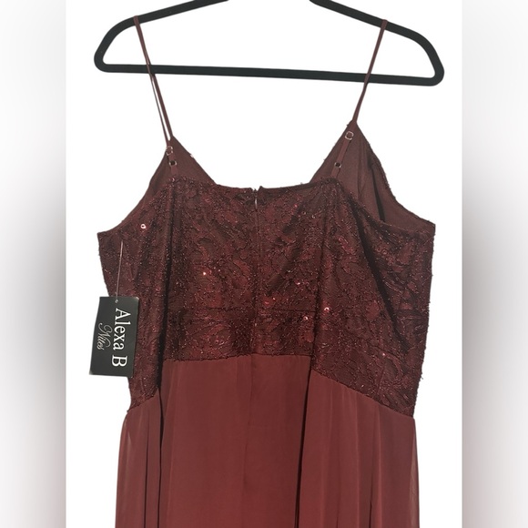 NWT Alexa B Nites Burgundy Full Length Sequin Top Dress 16W - Picture 6 of 9